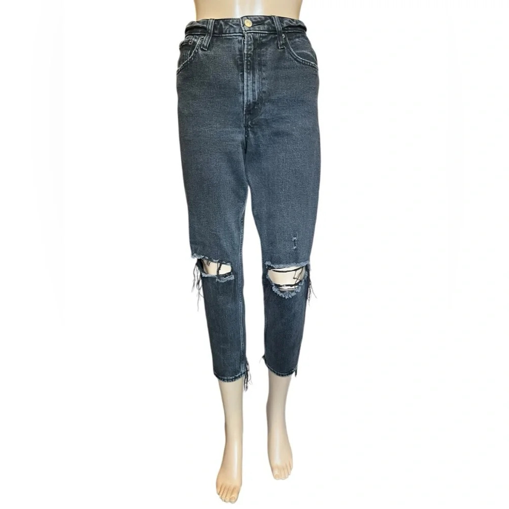 Abercrombie & Fitch The Mom High Rise Curve Love Black Knee Distress Jeans 26/2S